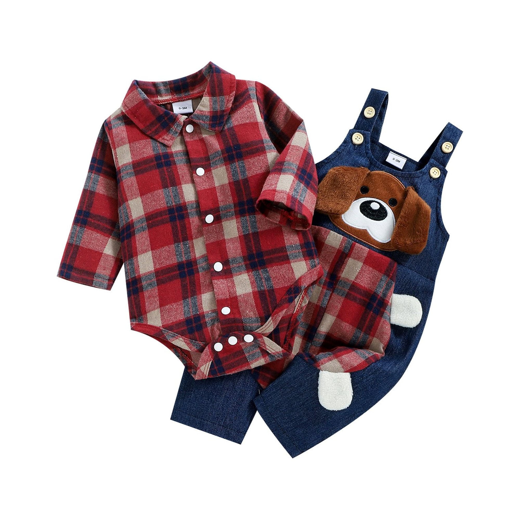 wybzd Infant Baby Boys Puppy Pattern Outfits Buffalo Plaid Button