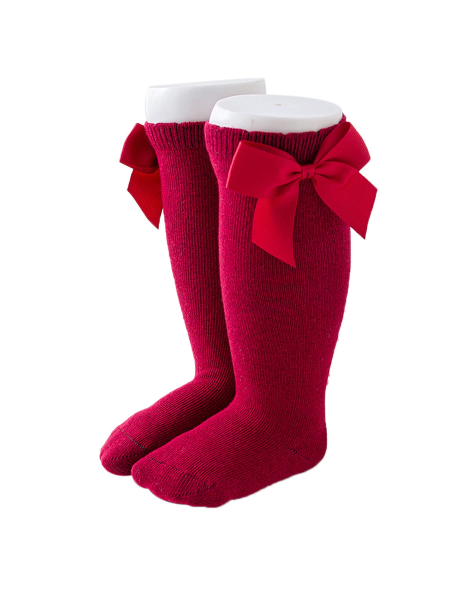 wybzd Knee High Newborn Baby Socks Toddler Infant Boys Girls Lace Bow Tube  Tights Long Socks Solid Color Stockings Wine red 3-5 Years 