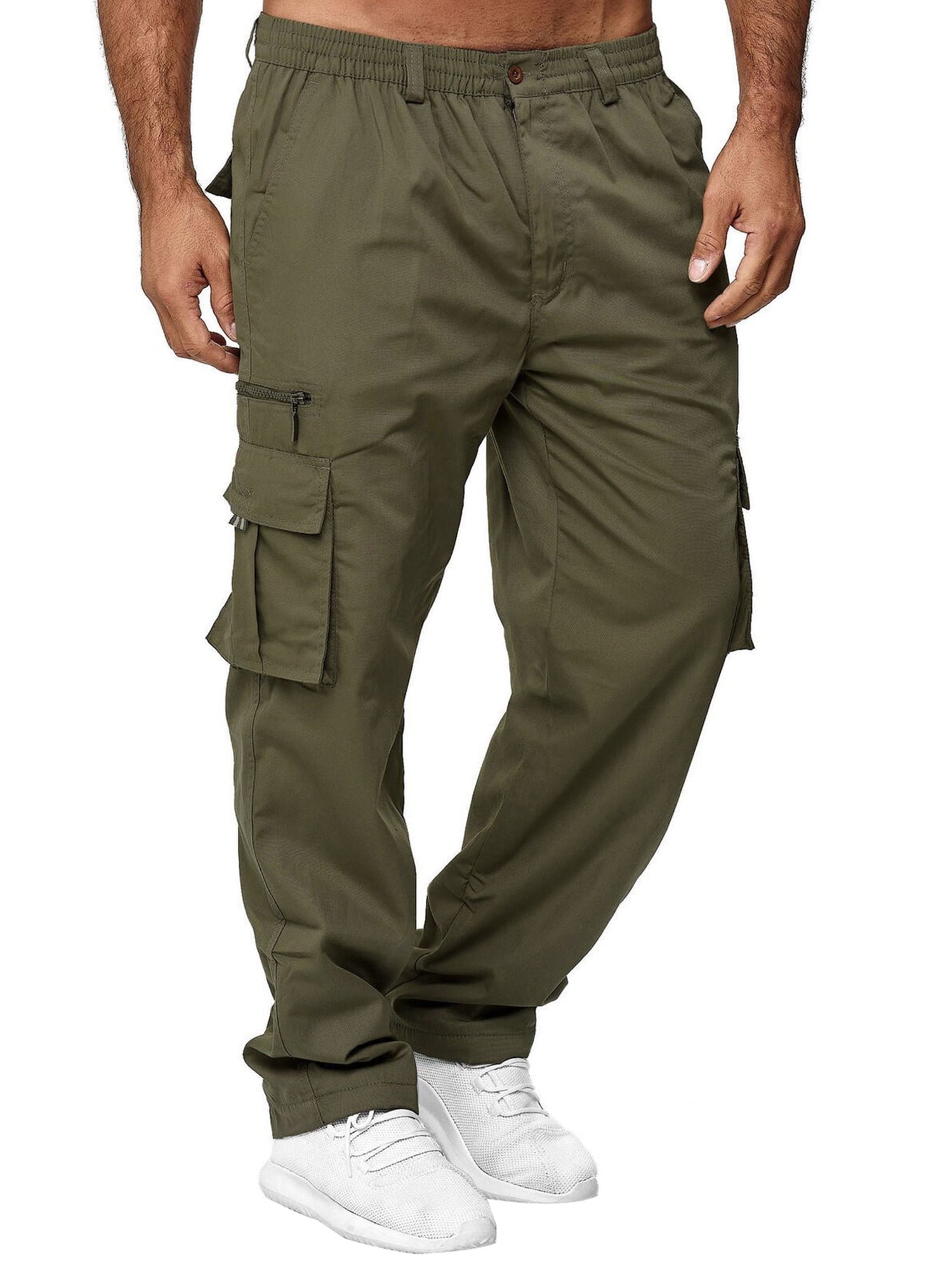 wybzd Men Casual Loose Straight Cargo Pants Elastic Waist Relaxed Fit