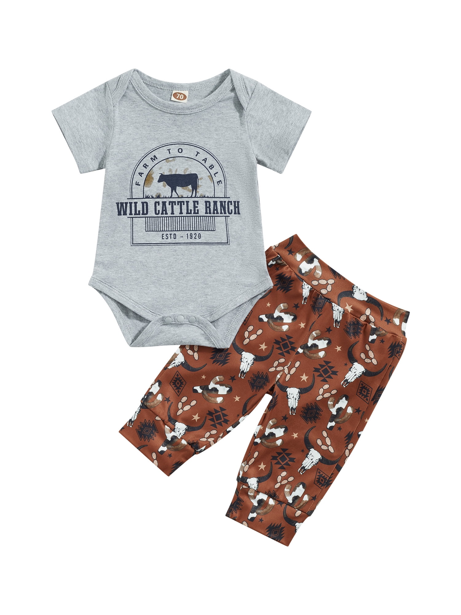 wybzd Newborn Baby Boy Clothes Western Cowboy Letter Printed Bodysuit