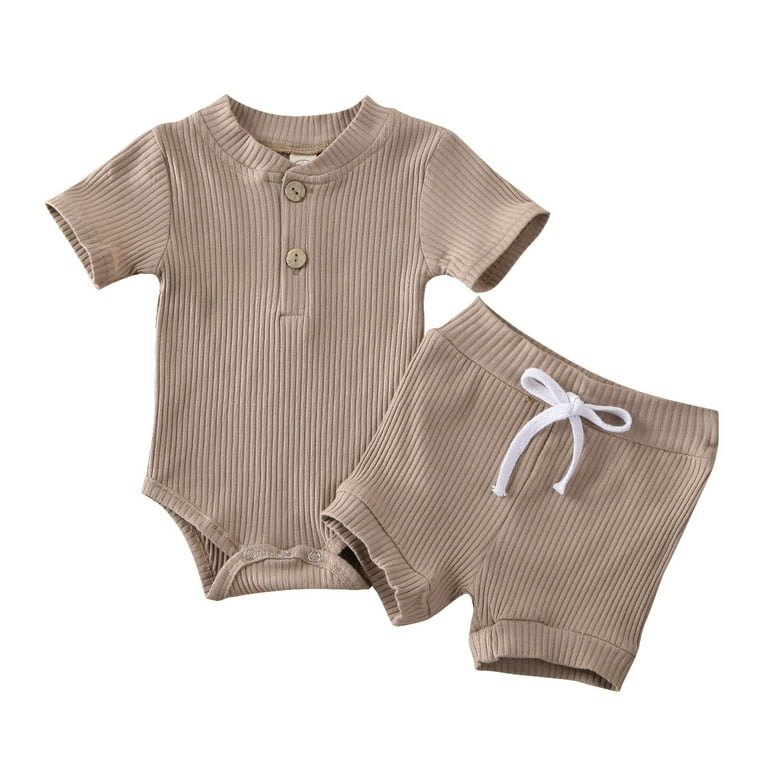 wybzd Newborn Kid Baby Boy Girl Clothes set Romper Bodysuit Shorts suit  Cute Sweet Outfits Summer Set Coffee 12-18M