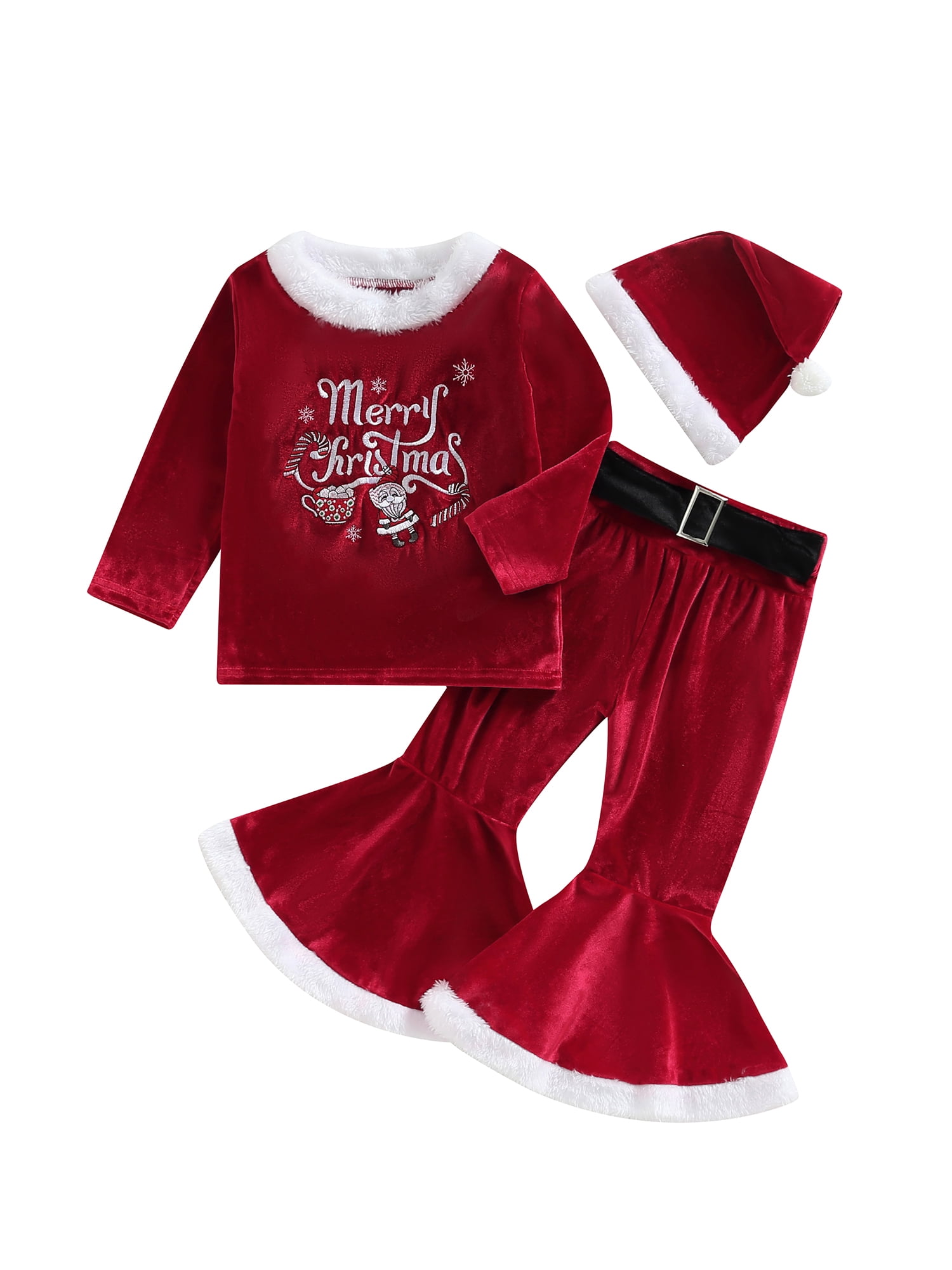 wybzd Toddler Baby Girl Christmas Outfit Little Kids Santa Costume Long