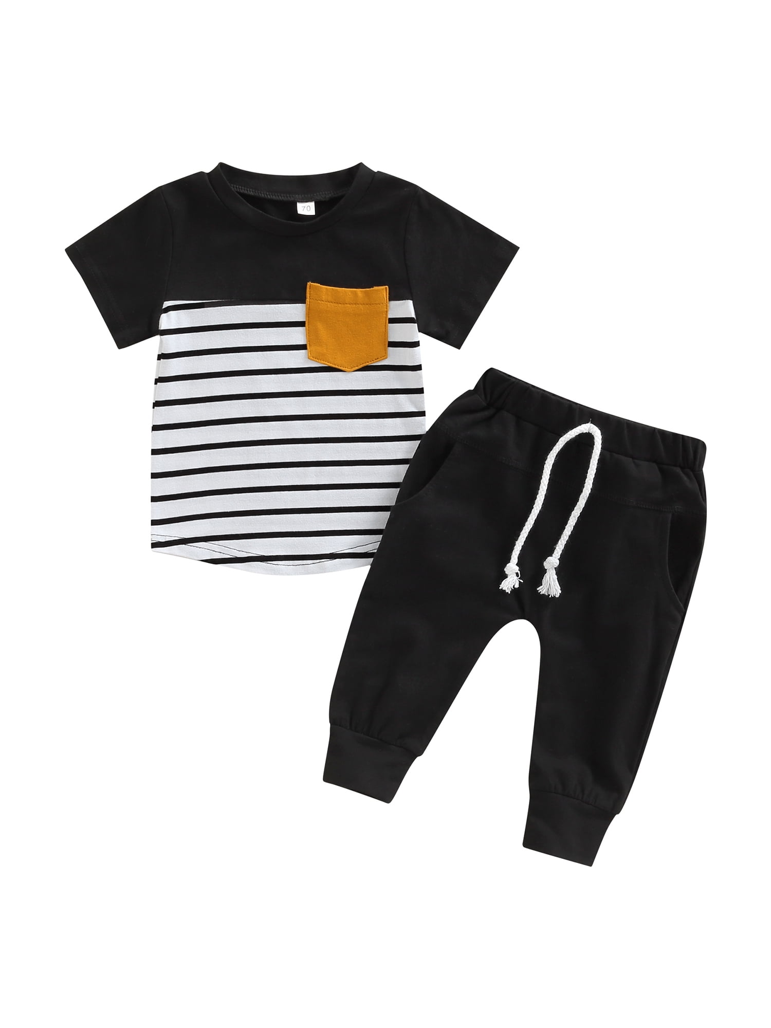 2-piece Toddler Boy Round-collar Long-sleeve Ribbed Solid Top with Pocket and Elasticized Pants Casual Set