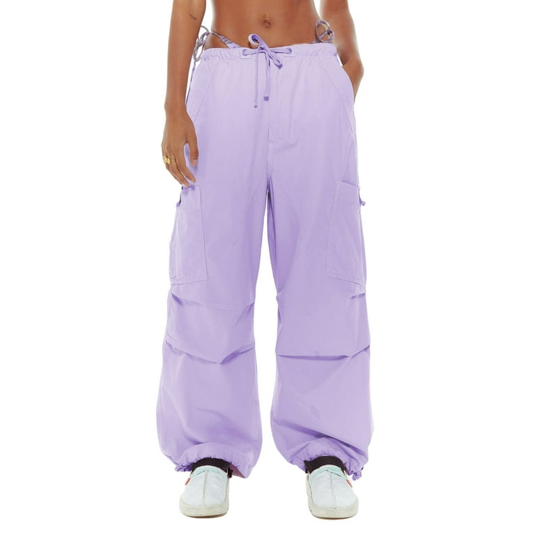 wybzd Women Baggy Cargo Pants Low Waist Cargo Pants Drawstring Wide Leg Hip  Hop Cinch Joggers Sweatpants Purple M 