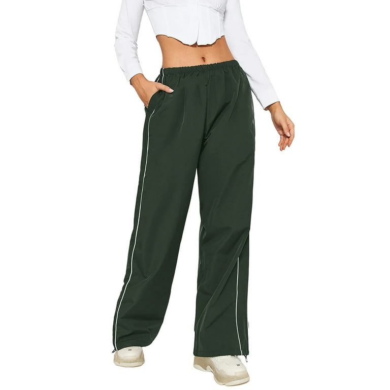 wybzd Women Baggy Parachute Pants Low Rise Y2K Cargo Pants Relaxed Fit  Drawstring Wide Leg Track Pants