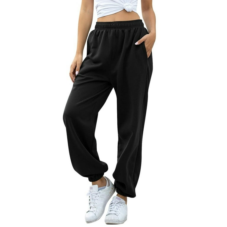wybzd Women Casual Sport Pants Solid Running Jogger Pants Female Solid  Tracksuit Elastic Waist Ladies Sweatpants Baggy Trousers Black XL