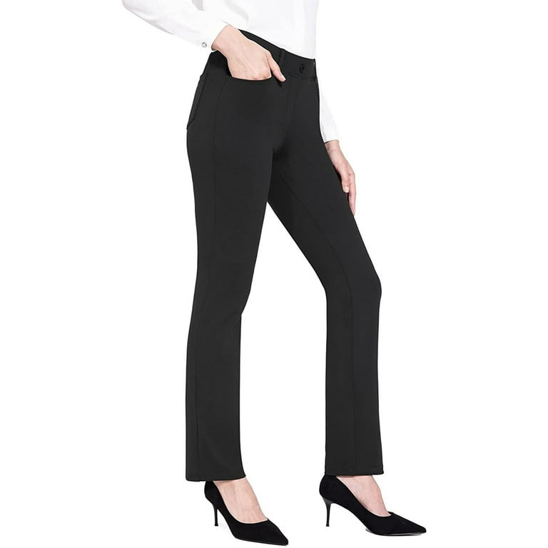 wybzd Women Casual Stretchy Pants Work Business Slacks Dress Pants Straight  Leg Trousers with Pockets Black M