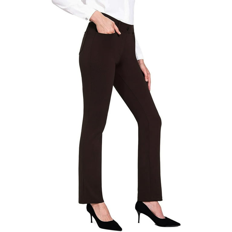 wybzd Women Casual Stretchy Pants Work Business Slacks Dress Pants Straight  Leg Trousers with Pockets Brown XL 