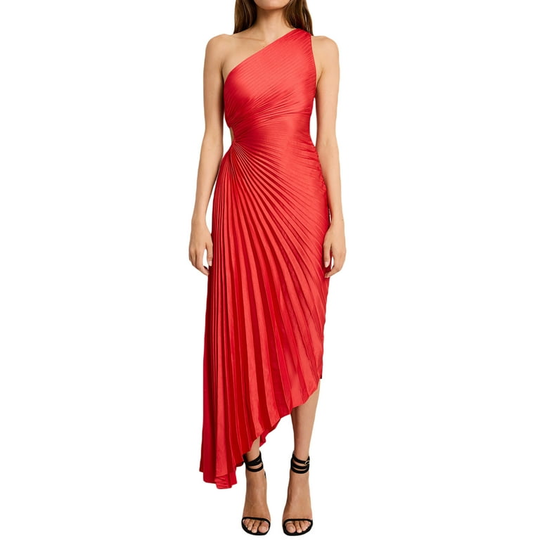 Draped one-shoulder dress - Red - Ladies
