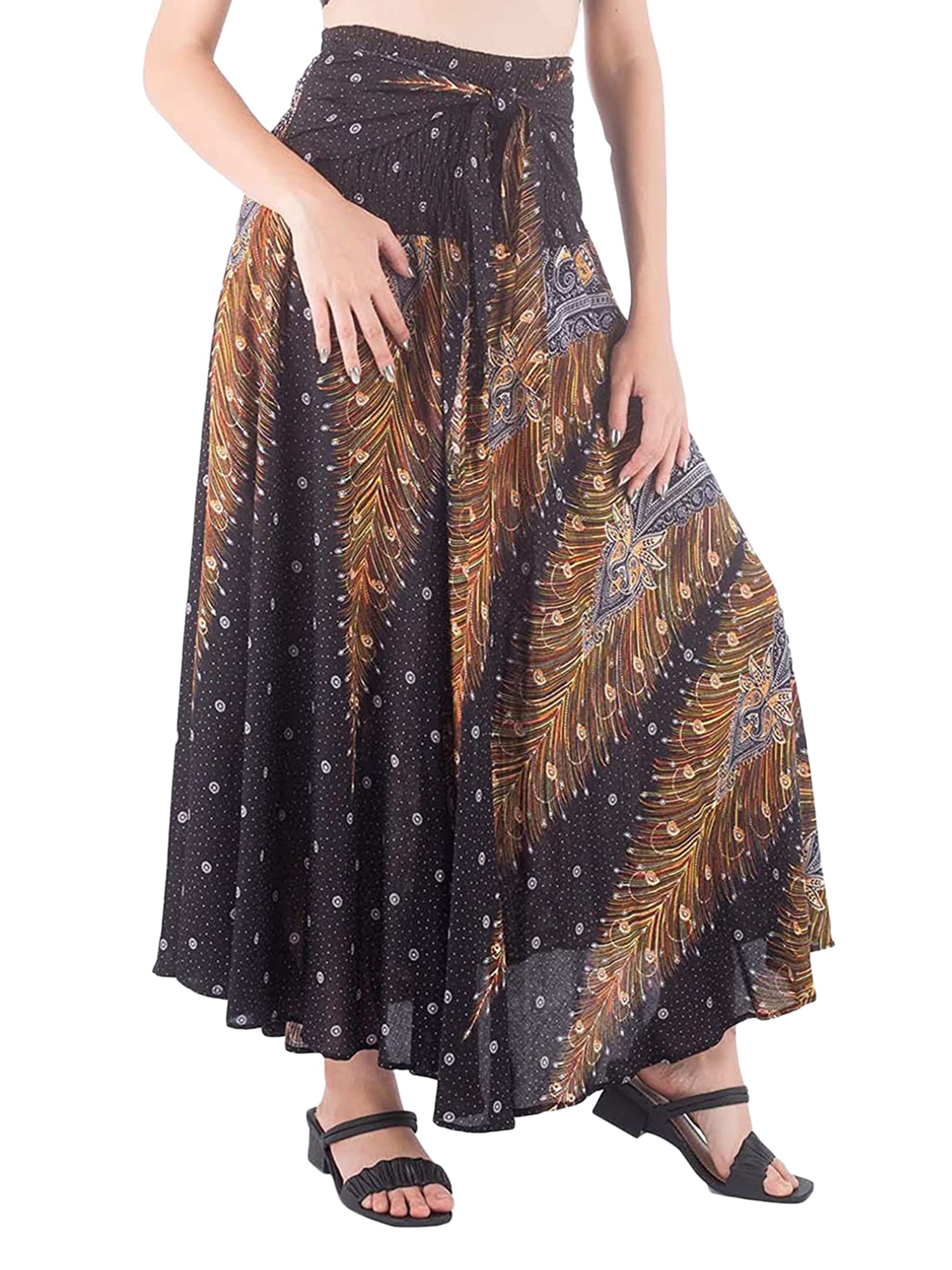 wybzd Women Long Maxi Boho Skirt High Waist Gypsy Skirt Plus Size ...