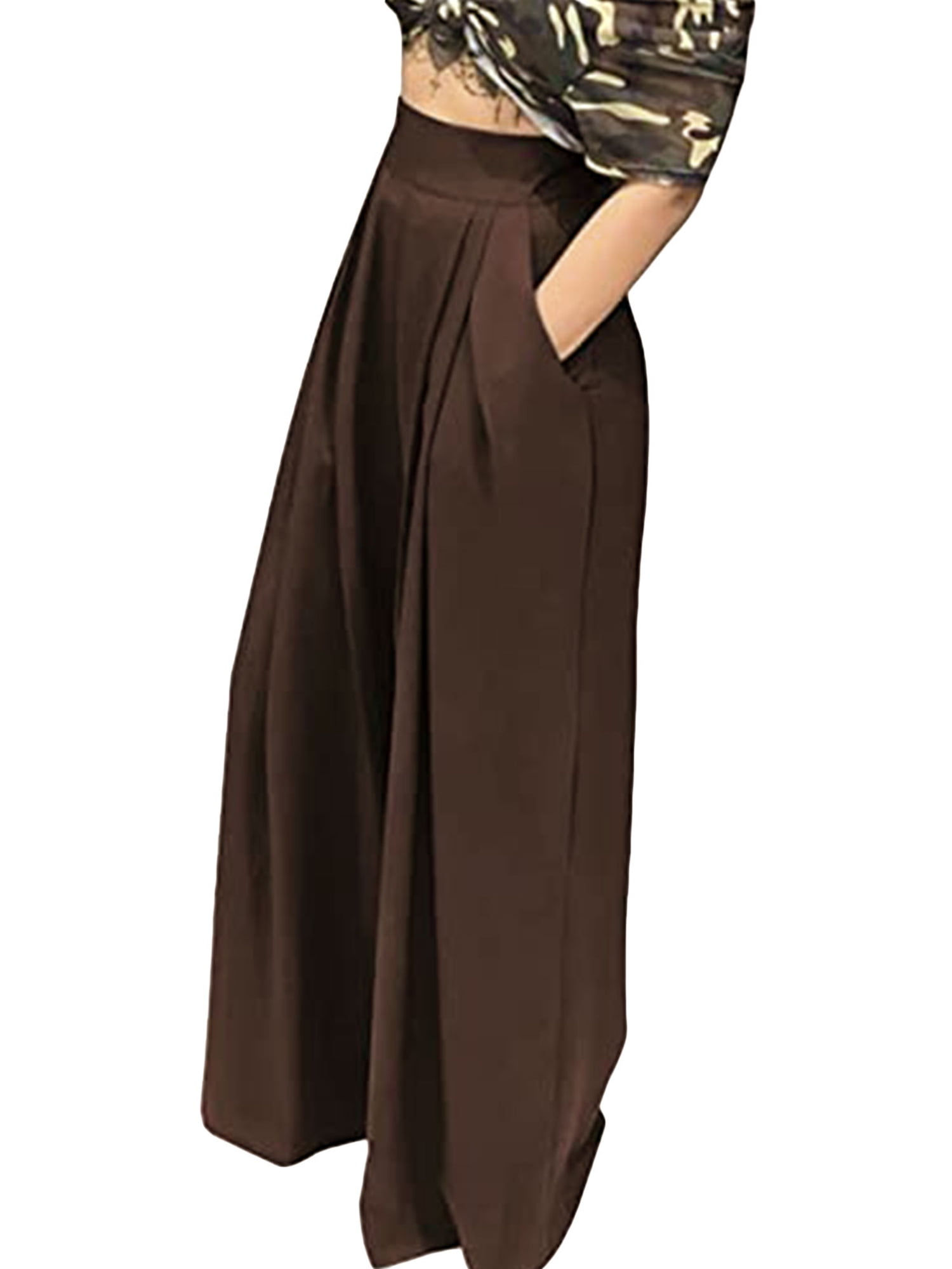 wybzd Women Plus Size Casual Wide-Leg Trousers Stretchy High Waist Loose  Palazzo Pants with Pockets 