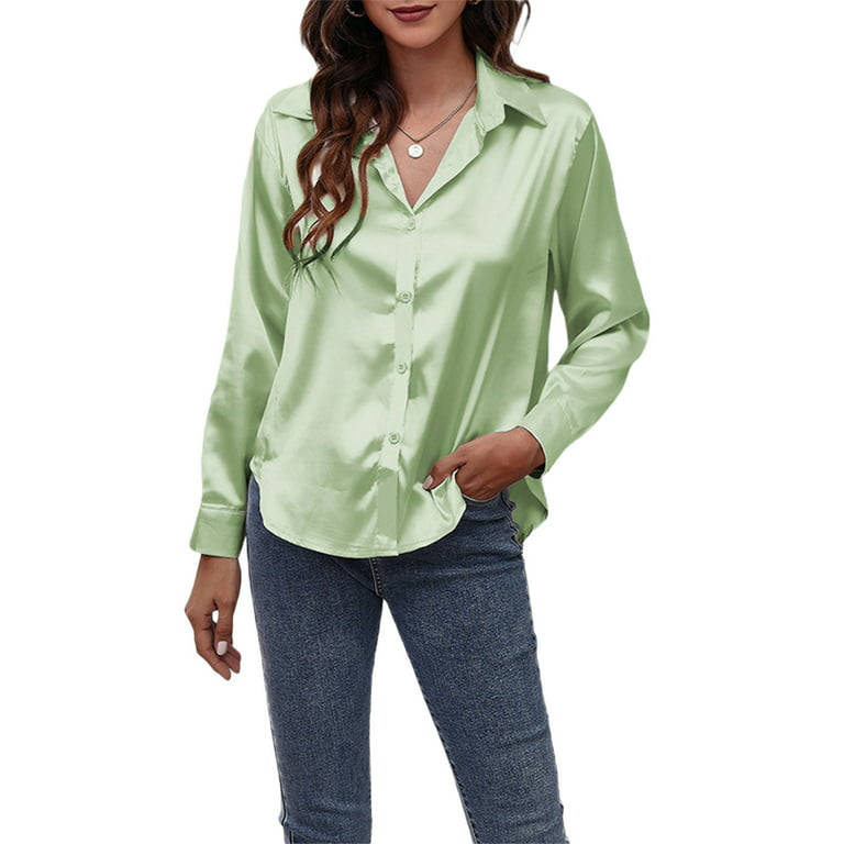 XFLWAM Silk Button Down Shirts For Women Long Sleeve Lapel, 45% OFF