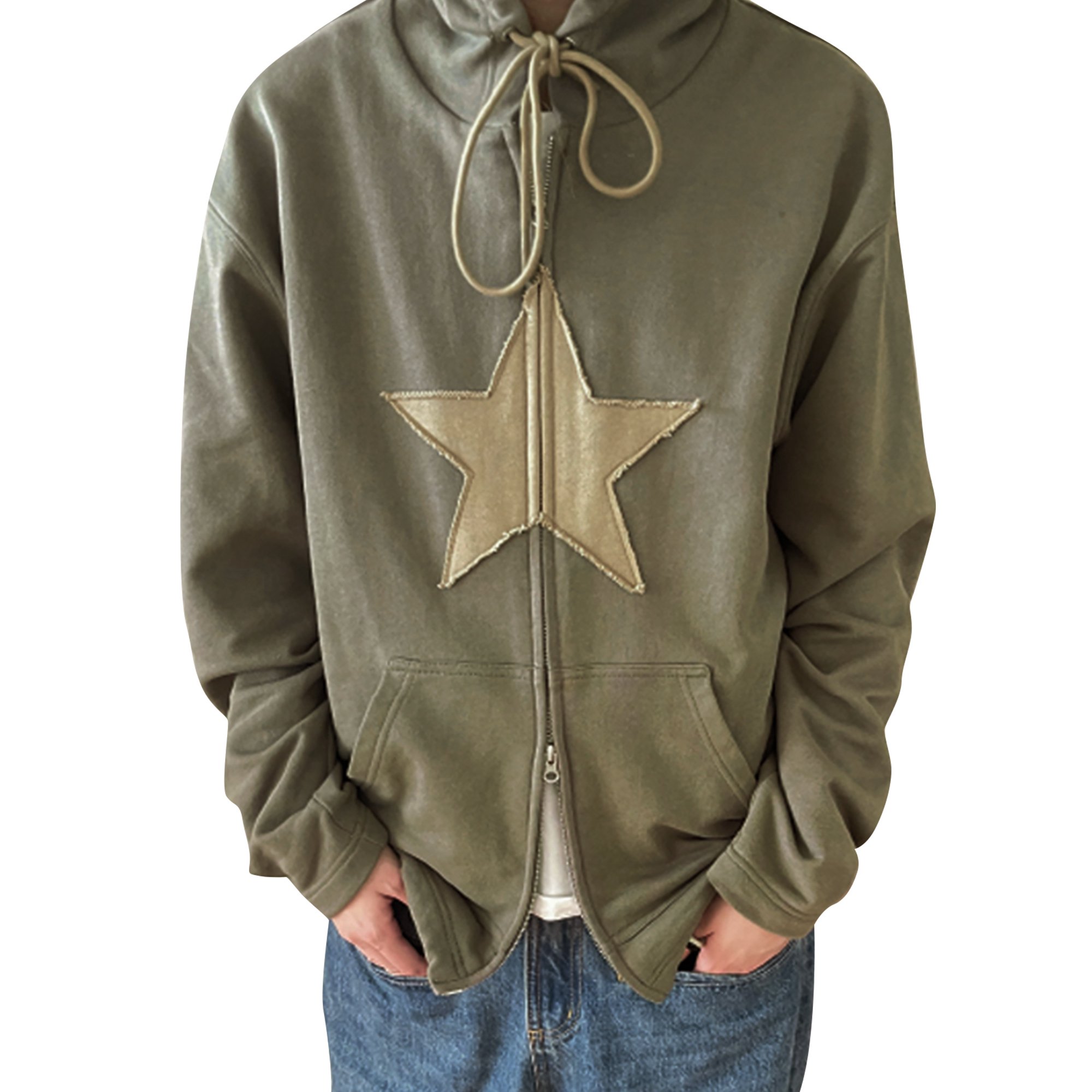 wybzd Women Star Print Zip Oversized Hoodies Graphic Drawstring Jacket Long  Sleeve Sweatshirt with Pockets Green M - Walmart.com