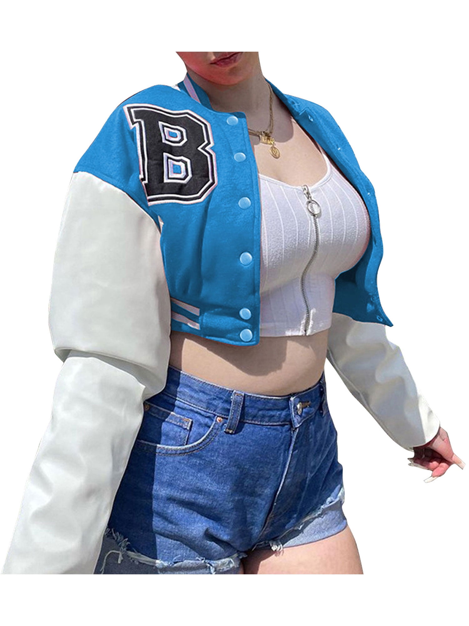Cropped blue varsity jacket Outlet