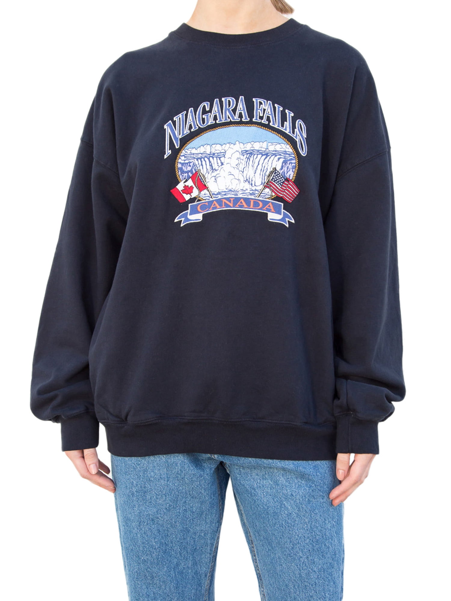 wybzd Women Vintage Crewneck Y2k Sweatshirt Oversized Long Sleeve Pullover  Tops Graphic Printed 90s Streetwear Navy Blue L - Walmart.com