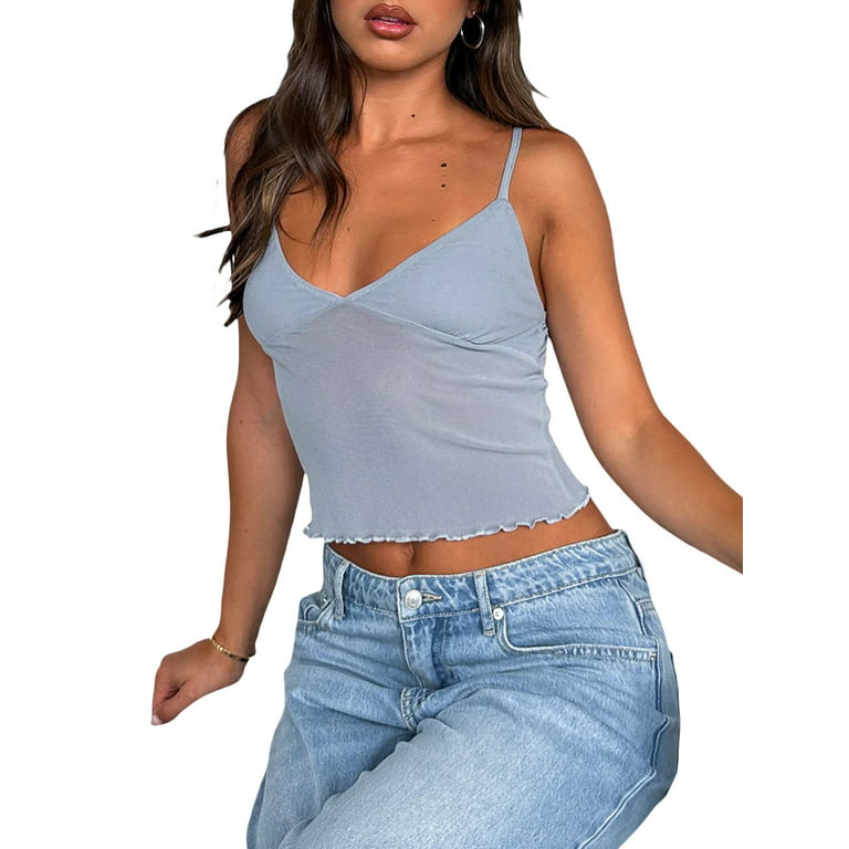 wybzd Women Y2k Cami Shirt Spaghetti Strap Crop Top Backless Going Out  Camisole Vest Tank Tops 