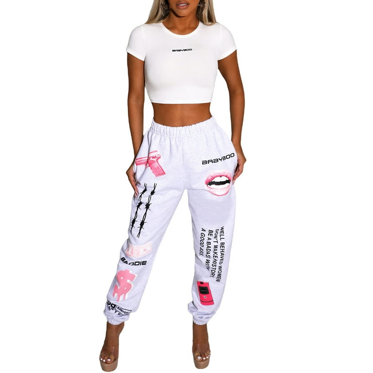 wybzd Women s Autumn Personalized Sweatpants Print Elastic Waist