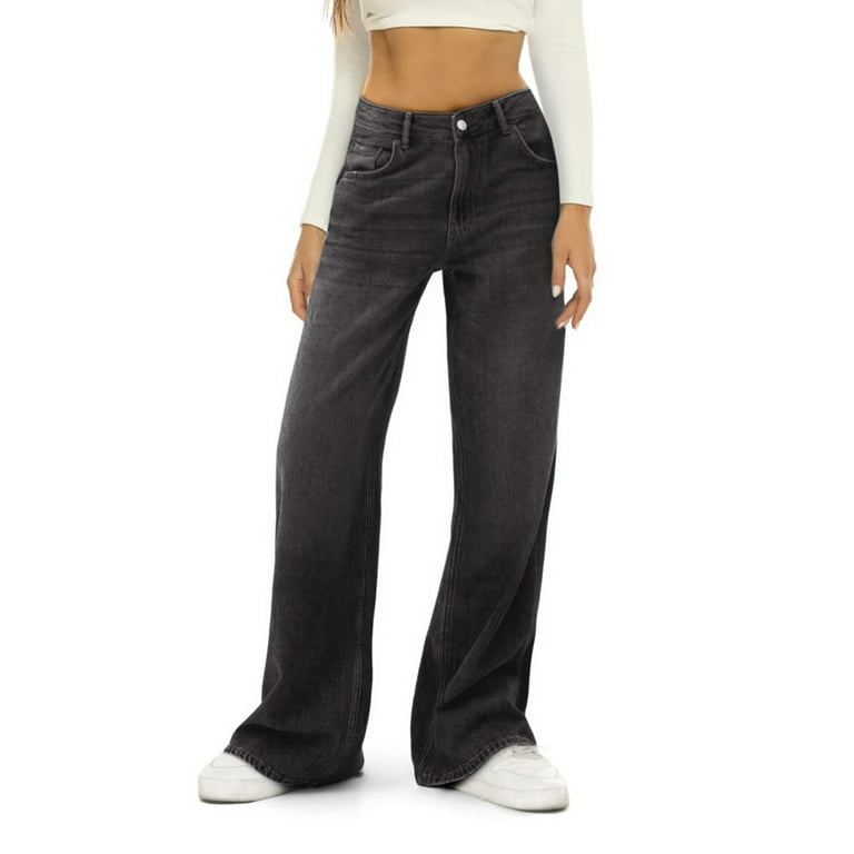 Casual Street Solid Pocket High Waist Loose Denim Jeans Casual Street Solid Pocket High Waist Loose Denim Jeans