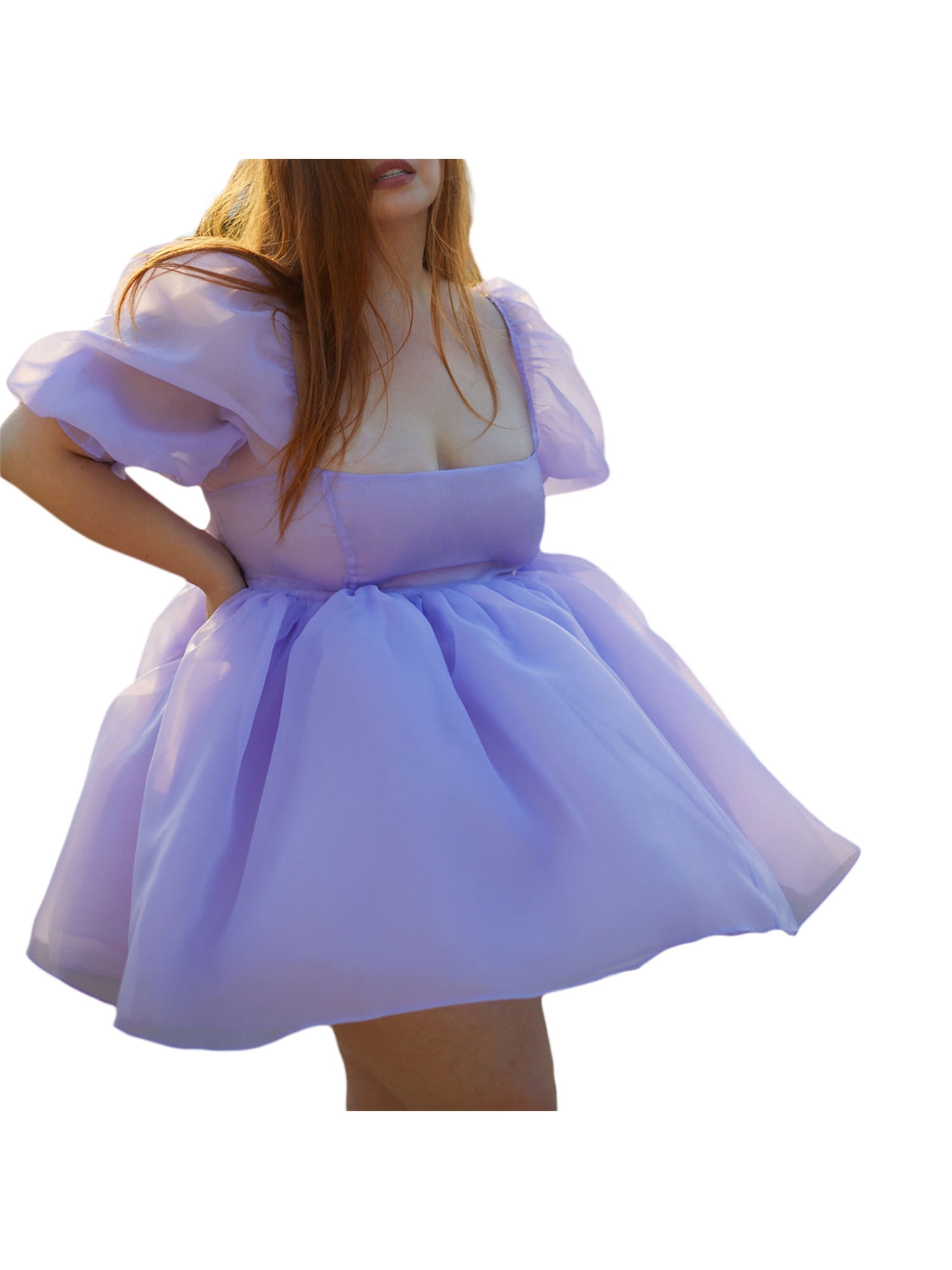 wybzd Women's Puff Sleeve Tulle Princess Dress Square Neck