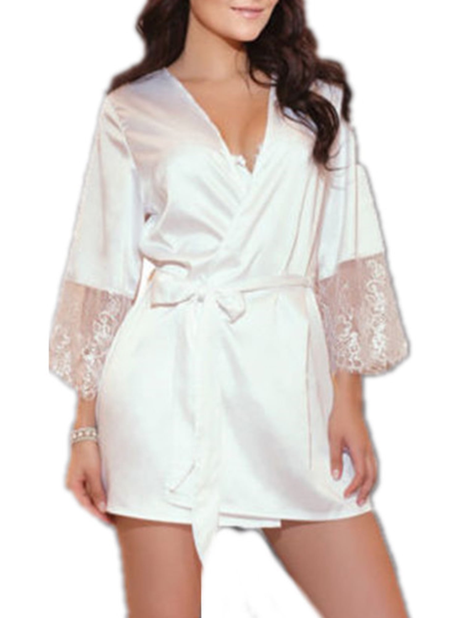 Satin and lace dressing gown - Old rose - Ladies | H&M IN