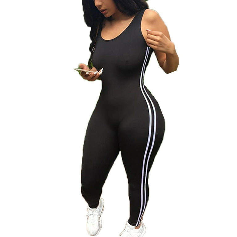 wybzd Women's Sport Gym Sleeveless Striped Black Brief Suit Fitness Workout  Jumpsuit Bodysuits