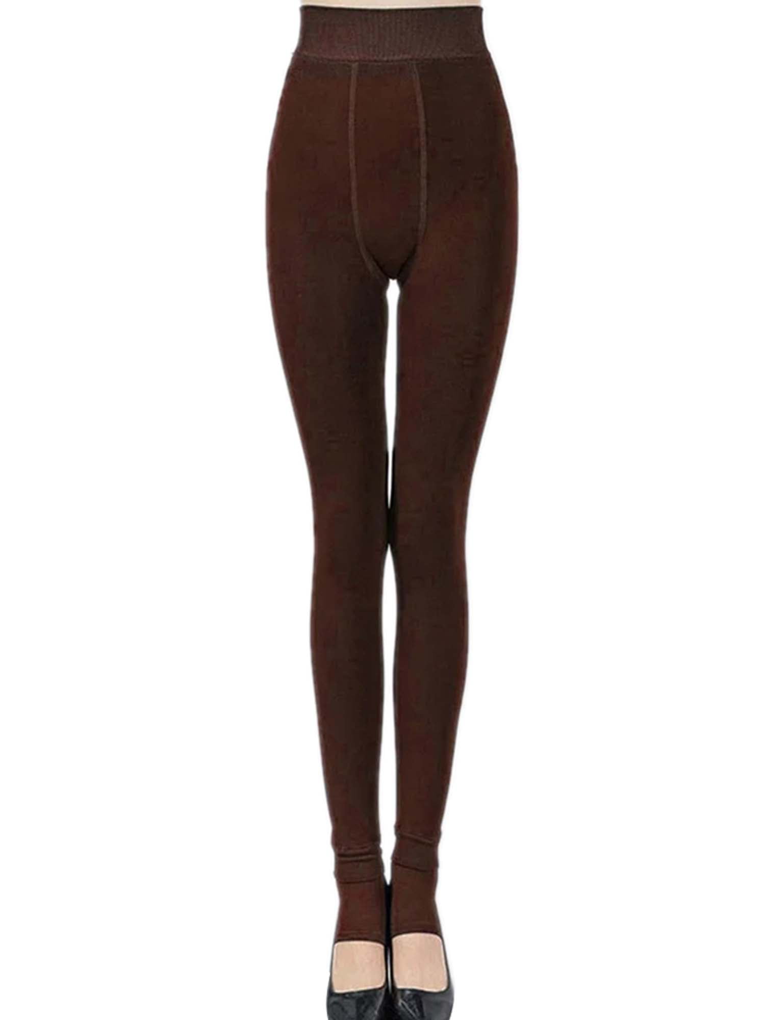 wybzd Women's Winter Thick Warm Fleece Lined Thermal Tights Stretchy  Leggings Pants Full Length Stockings Brown 