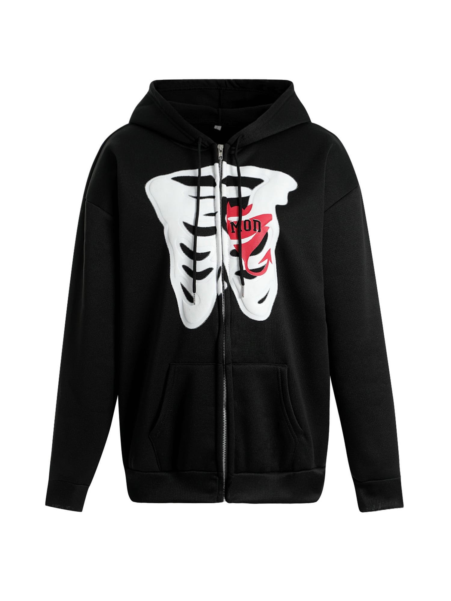 wybzd Women's Y2k Fall Vintage Skull Hoodie Sweatshirt Long Sleeve Zip-Up  Oversized Jacket with Pockets Black XXL - Walmart.com