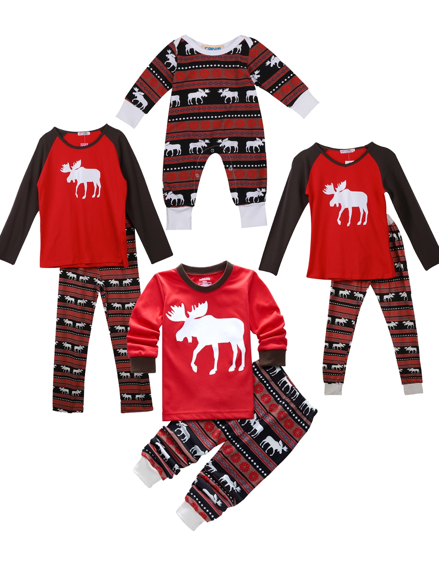wybzd Xmas Moose Fairy Christmas Family Matching Pajamas Set Adult Kids