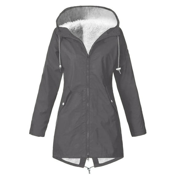 wycnly 2023 Winter Womens Parka Jacket Trench Jacket for Women Winter Warm Thickened Plush Lined Overcoat Plus Size Casual Solid Zip up Drawstring Hooded Long Coat with Pocket Up to 65% off