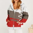thumbnail image 1 of wycnly 2023 Winter Womens Sweatshirt Coat Women Hooded Outwear Tops Trendy Color Patchwork Drawstring Hoodies Sweatshirt Coat Fall Long Sleeve Open Front Zip Loose Jacket with Pocket Up to 65% off, 1 of 6