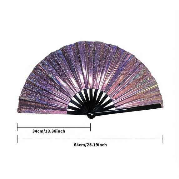wycnly Handheld Dance Fan PVC Colorful Fan Reflective Fabric Folding Fan 13in Home Clearance