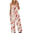 thumbnail image 1 of wycnly Jumpsuits for Women Beach Vacation Fashion Loose Pocket Cotton Linen Wide Leg Baggy Strap Jumpsuits Overalls Summer Formal Leaves Print Round Neck Sleeveless Long Rompers Red xxl, 1 of 5