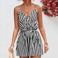 thumbnail image 1 of wycnly Jumpsuits for Women Dressy Beach Fashion Tie Waist Spaghetti Strap Straight Short Jumpsuits Overalls Summer V-Neck Sleeveless Striped Print Mini Formal Rompers Black xl, 1 of 4