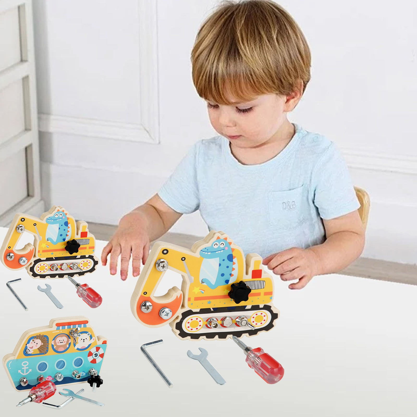wycnly Kids Toys Educational Wooden Construction and Ship Toy Set for ...
