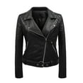 thumbnail image 1 of wycnly Leather Jacket for Women Winter Faux Leather Jacket Women Trendy Black Slim Lapel Zip up Motorcycle Moto Biker Short Coat Casual Pocket Solid Long Sleeve Outwear with Belt Weekly, 1 of 5