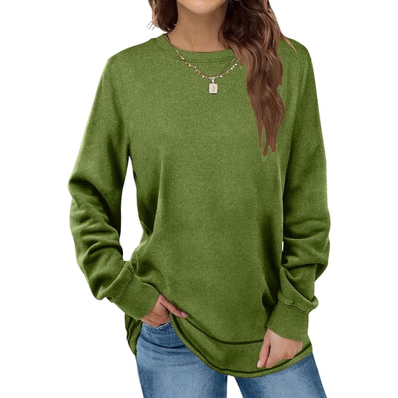wycnly Sweatshirt for Women Winter Womens Fleece Sweatshirt Casual Solid Long Sleeve Crewneck Sweatshirt Pullover Sweater Loose Ladies Plush Tops Blouses Sale Clothes