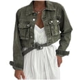 thumbnail image 1 of wycnly Winter Denim Jacket for Women Cropped Jean Coats for Women Fashion Button Down Lapel Cargo Denim Coats Long Sleeve Solid Comfy Stretchy Jean Outwear Denim Jacket Under $5, 1 of 7