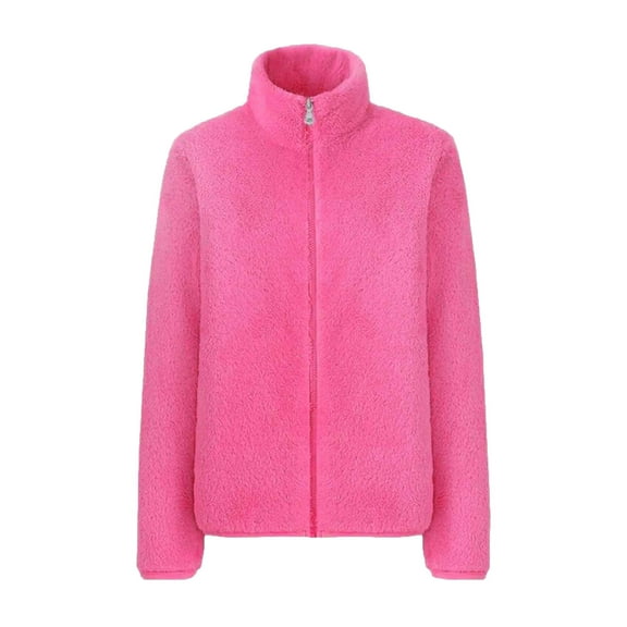 wycnly Winter Fleece Coat for Women Womens Plush Coat Plus Size Stand Neck Open Zipper Fluffy Sherpa Jacket Long Sleeve Casual Solid Fuzzy Furry Outwear with Pocket Casual Fleece Coat