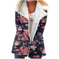 thumbnail image 1 of wycnly Winter Plush Jacket for Women Trench Overcoat for Women Vintage Floral Print Open Button Down Lapel Outwear Thickened Warm Cozy Fleece Lined Coats Plush Jacket Under $5, 1 of 5
