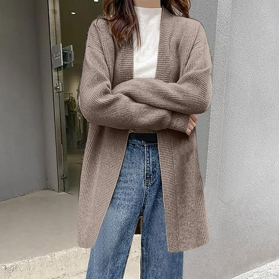 wycnly Winter Womens Sweater Coat Womens Sweater Cardigan Casual Solid Long Sleeve Open Front Knit Sweater Coat Fall Loose Soft Lightweight Knitted Sweater Outerwear Up to 65% off