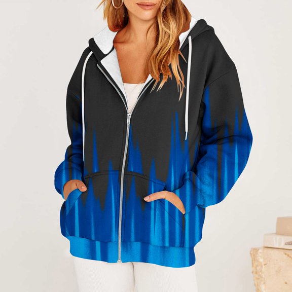 wycnly Winter Womens Sweatshirt Coat Hoodies Coat for Women Fashion Flame Print Zip up Drawstring Hooded Sweatshirt Coat Fall Lightweight Plus Size Outerwear Jacket with Pocket Up to 65% off