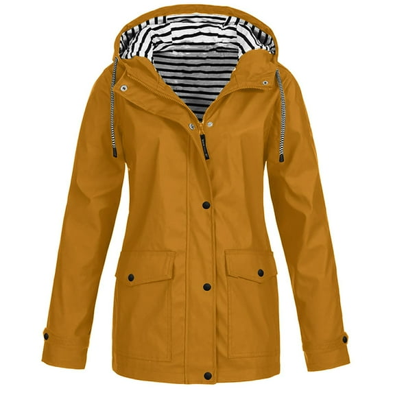 wycnly Winter Womens Trench Jackets Womens Trench Coats Winter Outdoor Hiking Skiing Windproof Rain Jackets Plus Size Casual Solid Zipper Drawstring Hooded Coats with Pocket Up to 65% off