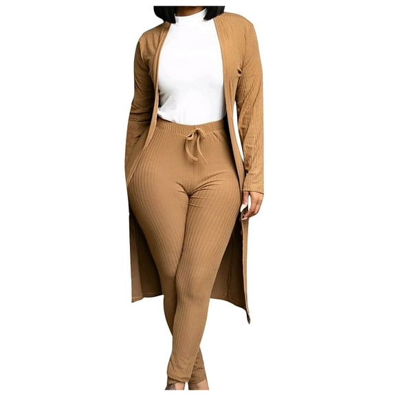 wycnly Lounge Set for Women Knit Cardigan 2 Piece Outfits for Women Fall Winter Long Sleeve Cardigan and Drawstring Pant Lounge Sets Workout Sports Casual Pocket Two Piece Sets Under $10