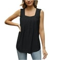 thumbnail image 1 of wycnly Womens Tank Tops Beach Casual Loose Fit Pleated Swing Lightweight Chiffon Hollow out Tunic Vest Shirts Summer Trendy Solid Square Neck Sleeveless Shirts Blouse Black XL, 1 of 7