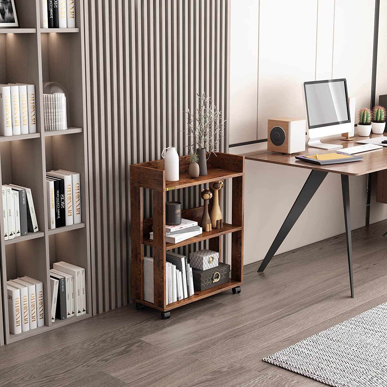 wyhstgvo Small Bookshelf and Bookcase 3 Tier Wood Nightstand with ...