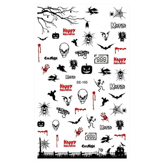 wznxdo Halloween Nail Sticker Skull Doodle Sticker