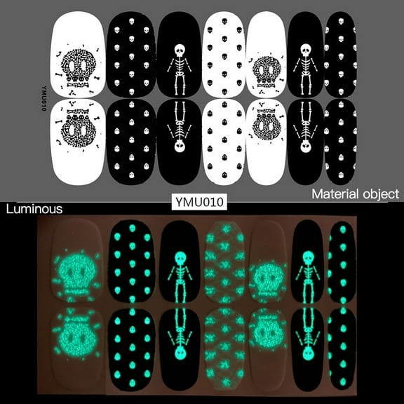 wznxdo Luminous Halloween Nail Stickers Skull Graffiti Stickers Set Of 12