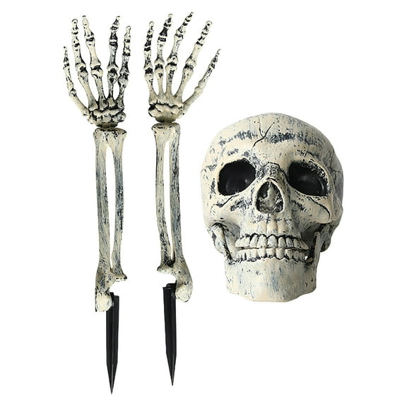 wznxdo Simulation Skull Props Hand X2, Head X1, Halloween Decoration Prop, Party Haunted House Scene Decoration Props