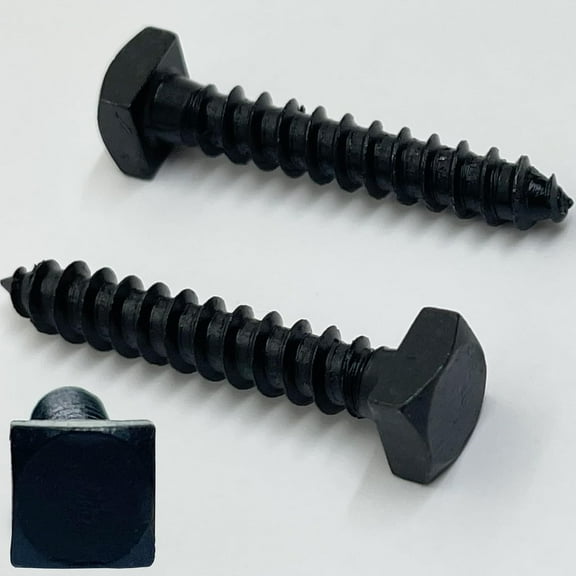 ¼” x 1.5” - Rustic Square Head Lag Wood Screws – Decorative Antique Black Square Drive Lag Bolts – Black Oxide Coating - ¼ in x 1 ½ in - Hinges, Cabinets & Doors (100, Screws)