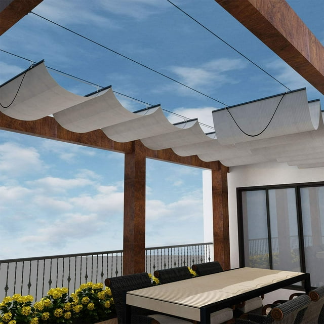 x 10' Retractable Sun Shade Canopy Cover Sliding Shade Sail for Pergola